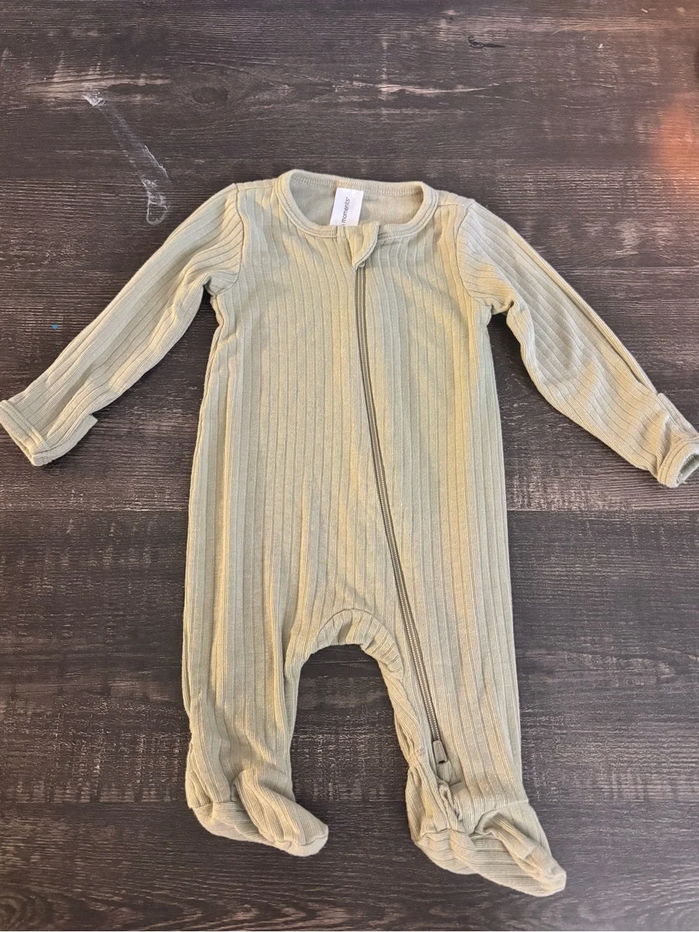 Ribbed Footed One-Piece Pajamas in Sage Green
